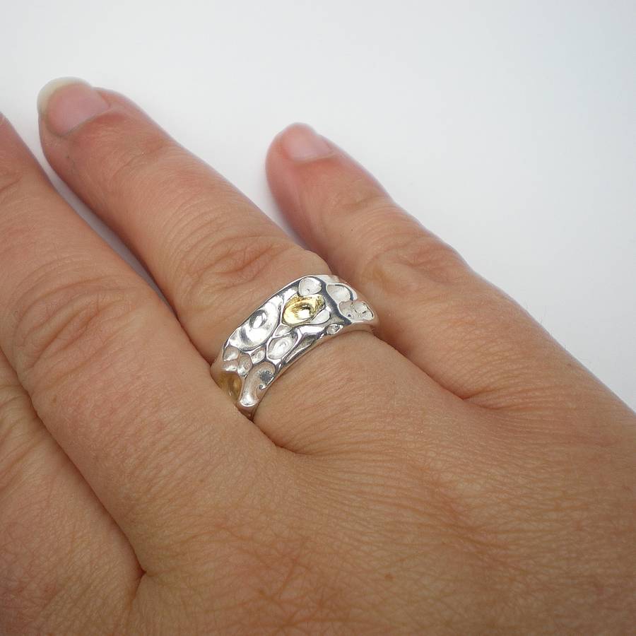 Coral Silver And Gold Ring - The Handmade &trade;